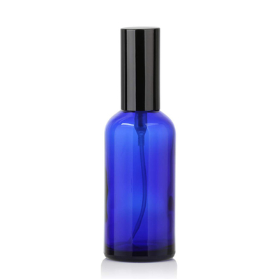 Botella cosmética del espray de la bomba de cristal azul de LinDeer 50ml con el rociador del Black Mist