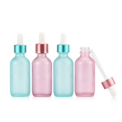 Botella de aceite esencial vacía del dropper de cristal rosado azul semi transparente 30ml