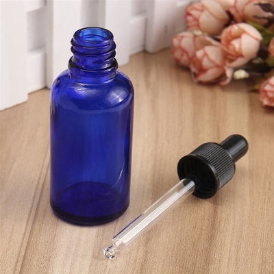 Botellas de cristal azules del dropper de LinDeer 30ml con el casquillo plástico negro