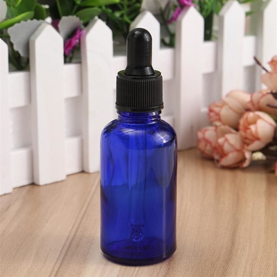 Botellas de cristal azules del dropper de LinDeer 30ml con el casquillo plástico negro