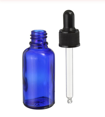 Botellas de cristal azules del dropper de LinDeer 30ml con el casquillo plástico negro